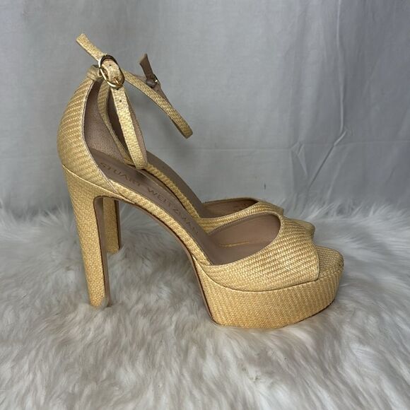 Stuart Weitzman Women's Straw Platform Sandals Sz 9 - Picture 5 of 7